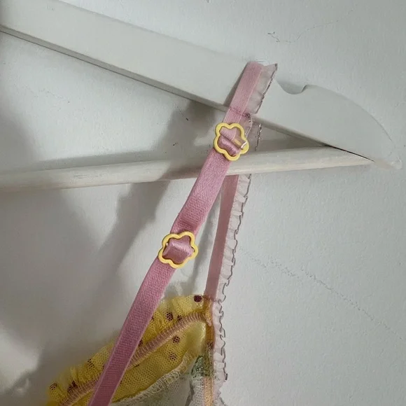For Love And Lemons Pink and Yellow Lace Bralette - Picture 7 of 8